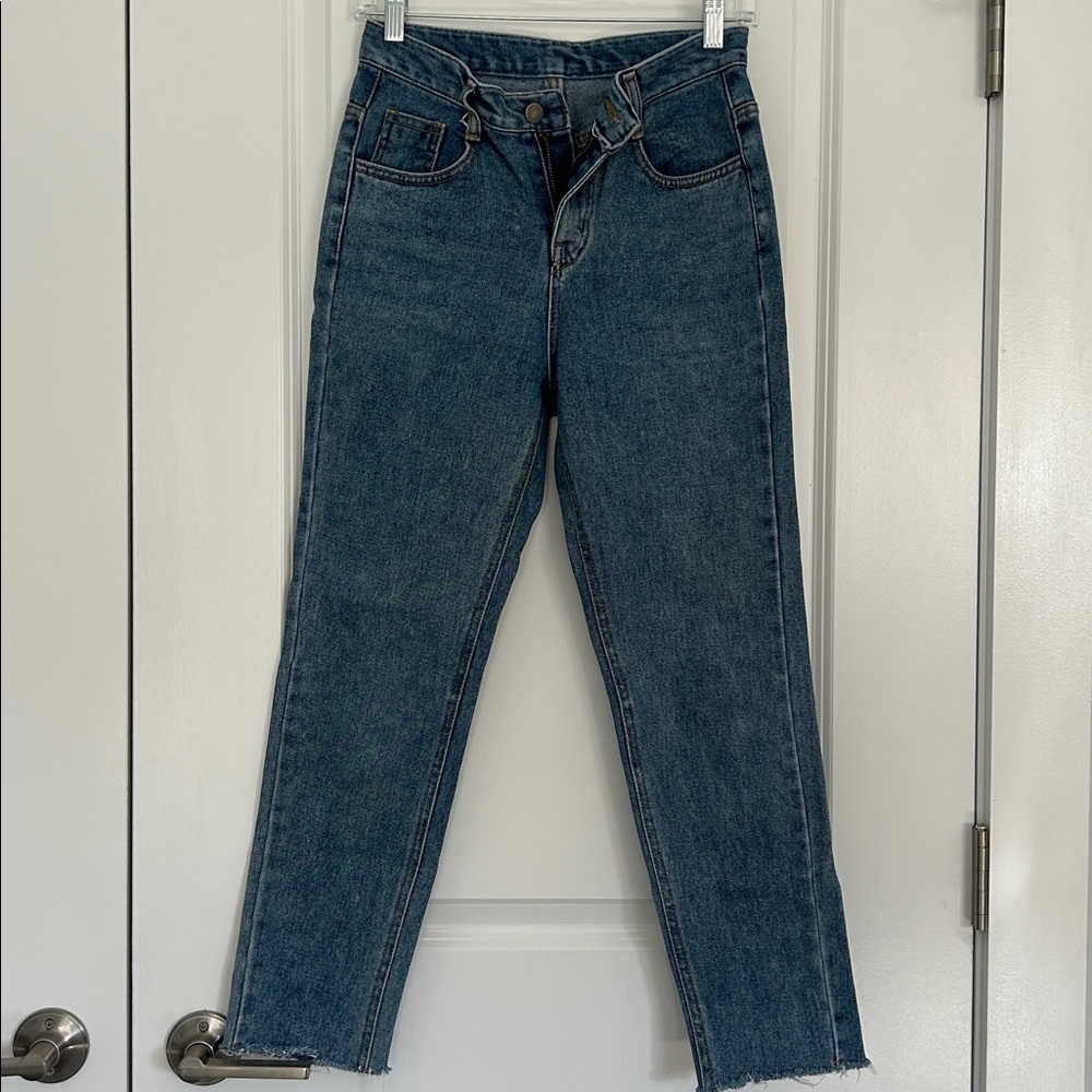 SOLD!Blue High Rise Jeans with Raw Hem